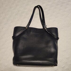 Rockstud Black Leather Tote Bag